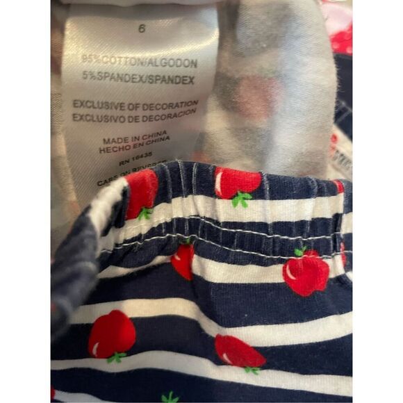Nannette Girls Size 6 Denim Red Blue Top & Leggings Set Apple Motif Pockets Bows - Picture 3 of 6